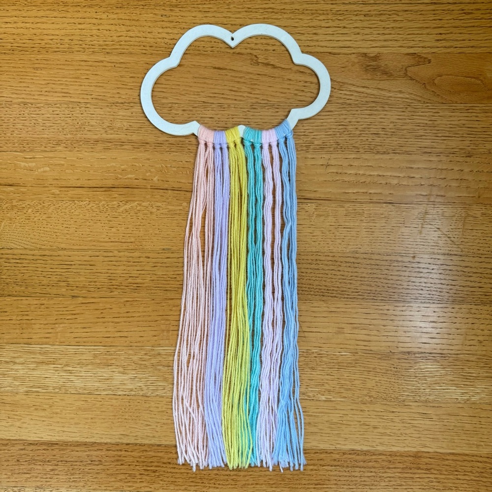 Wooden Cloud with Rainbow Yarn Decor